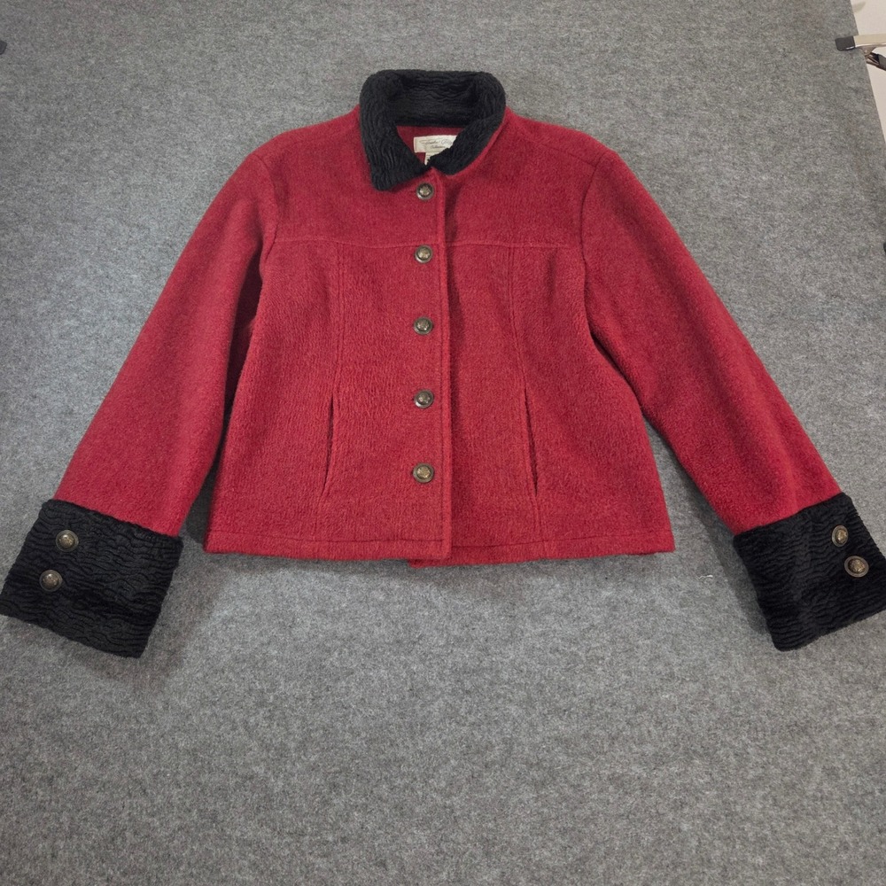 Tasha Polizzi Collection Jacket Womens L Red Black Plush Trim Western Boho